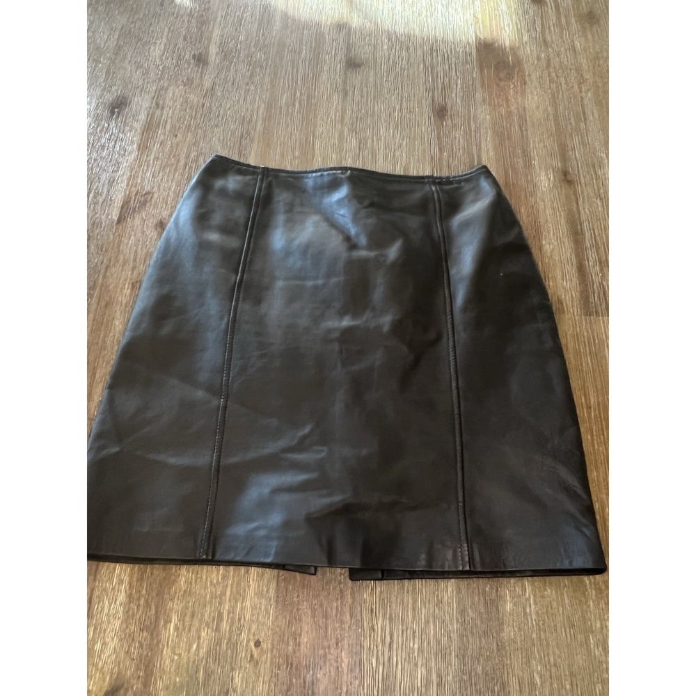 VTG 90s Petite Sophisticate Black Leather Mini Y2K Biker Skirt Back Zip 8 Midi